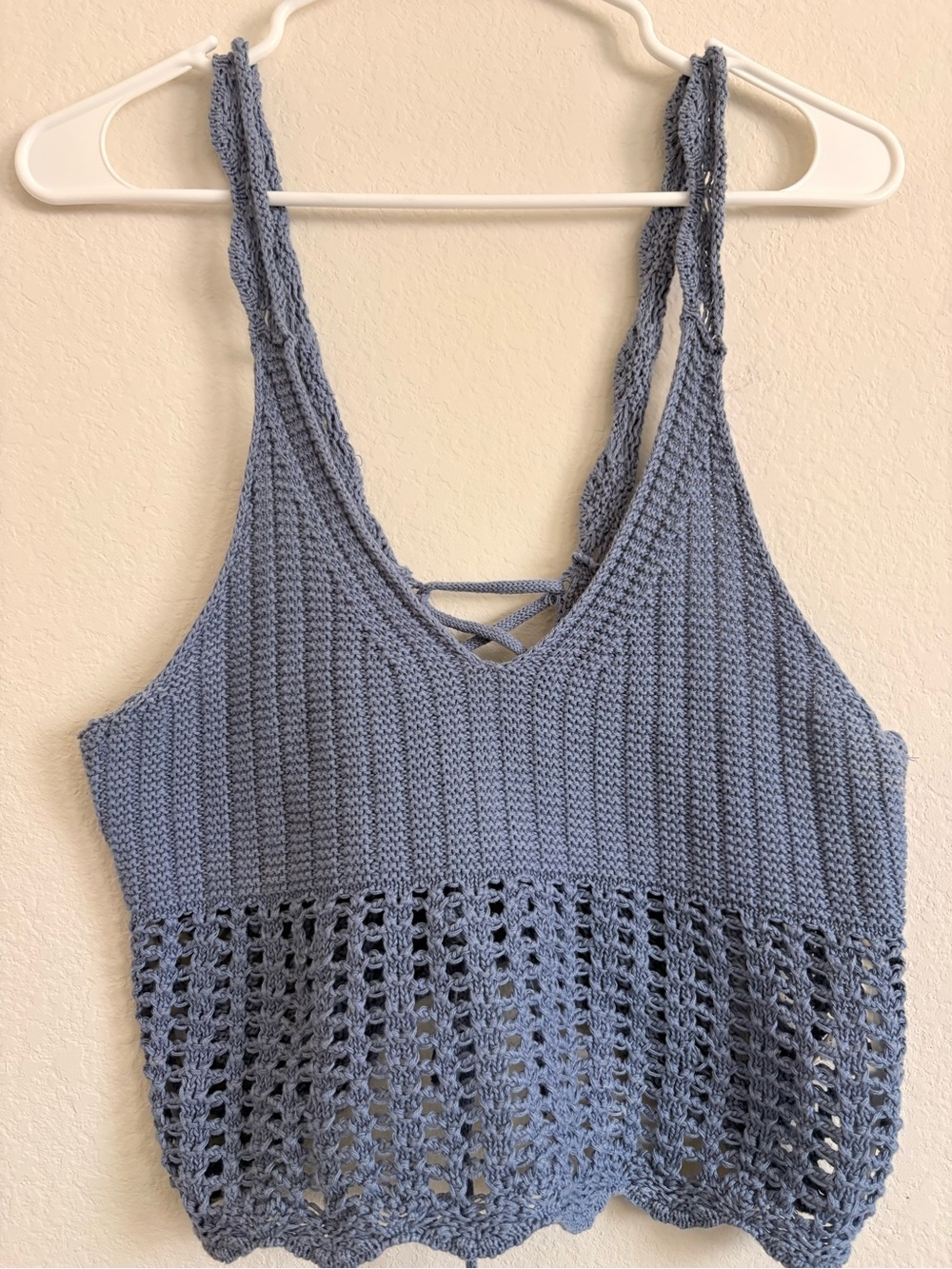 Active USA Light Blue Crochet Knit Tank Top - Women's Summer Top Size M